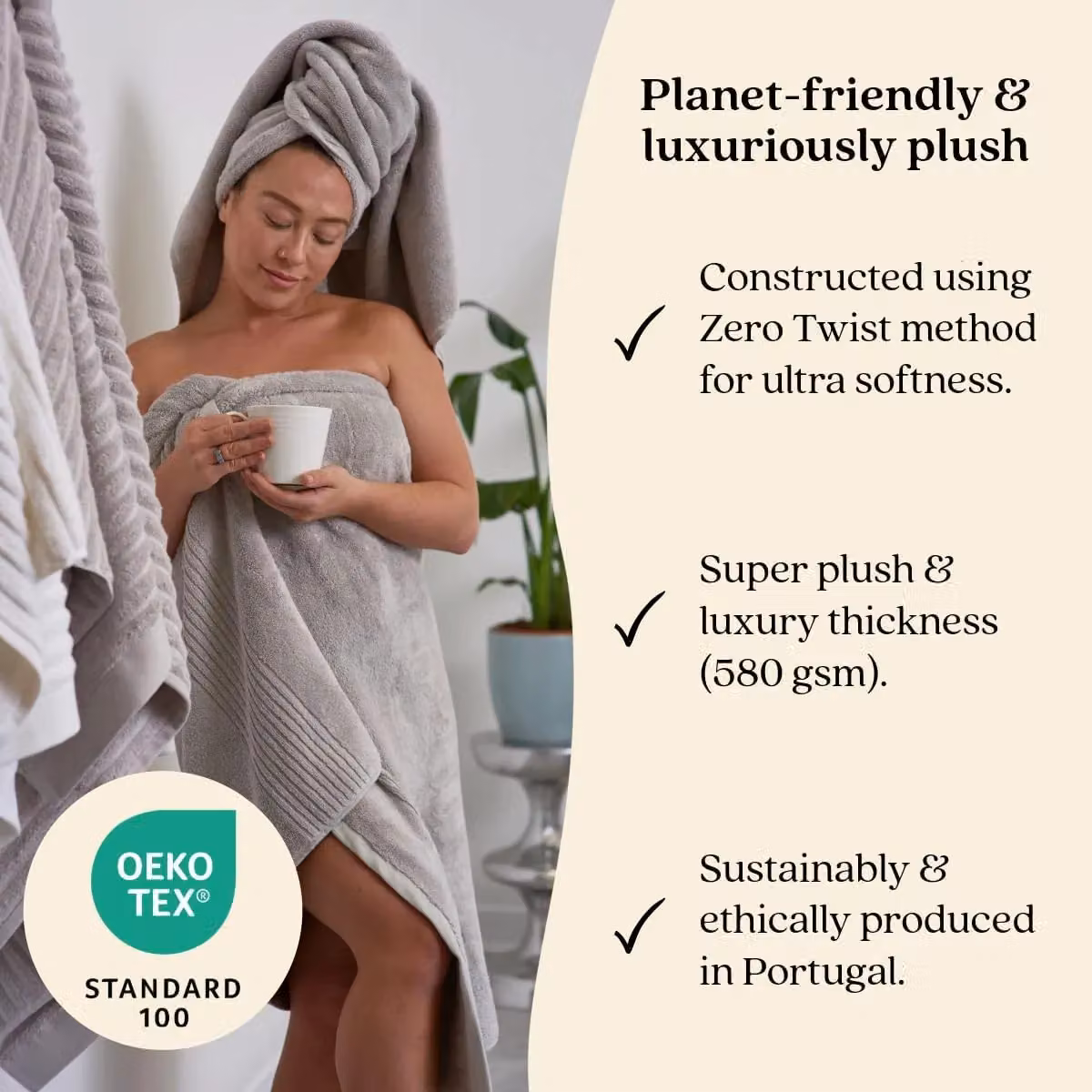 Misona Pack of 2 Ultra Soft Bamboo and Cotton Hand Towels, Silver Grey, 50 x 90 cm – 2