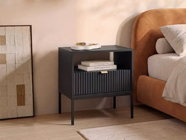 LIOUBA Black Modern Bedside Table with 1 Drawer and 1 Compartment, W/D/H: 39 x 15 x 56 cm – 1