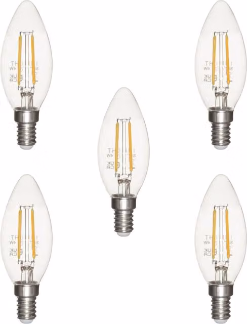 Litecraft 5 Pack of 4W E14 LED Vintage Candle Light Bulbs in Transparent White