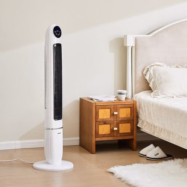 Living Star White Oscillating Tower Fan with Touch Screen