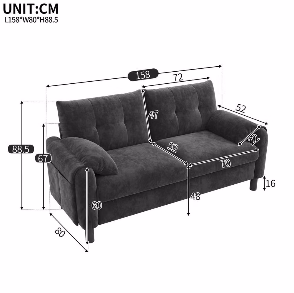 STILVORA 2-Seater Modern Upholstered Sofa in Grey with Storage, W: 158.0 cm, D: 80.0 cm, H: 88.5 cm – 2