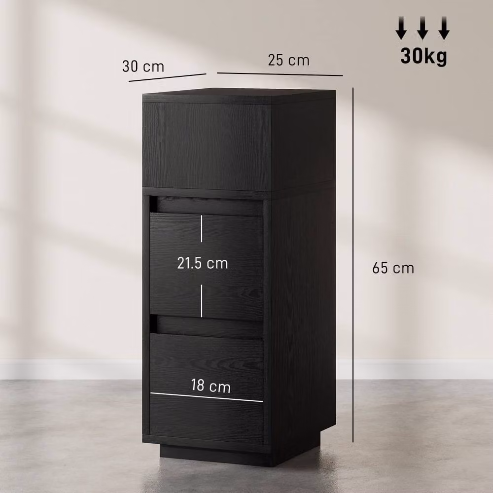 Wyld Haus Susema Black Slim Bedside Table with 2 Drawers and Open Shelf – 3