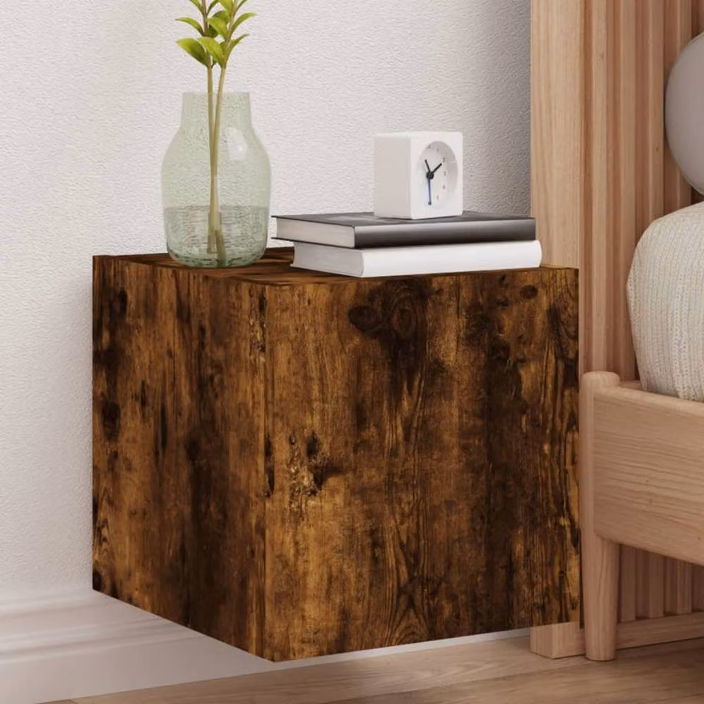 Berkfield Home Modern Wall-Mounted TV Cabinet with Integrated LED Lights in Smoked Oak Brown, W/D/H: 35.0 x 30.5 x 30.5 cm – 2