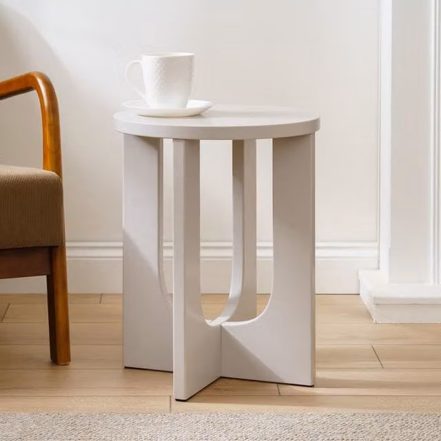 Scottish Everlastings Ltd Round Side Table in Beige and Grey, W/D/H: 40 x 40 x 50 cm