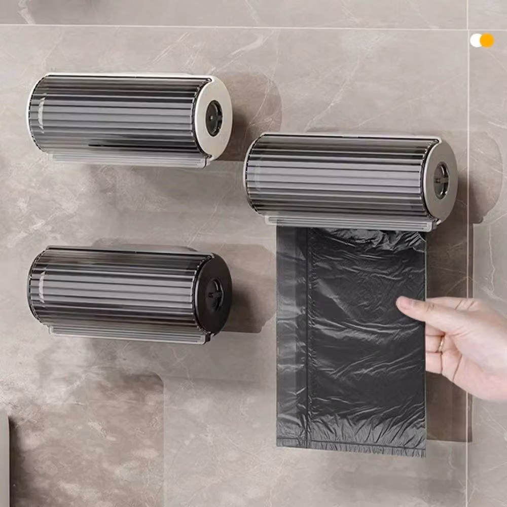 VOGREX Adhesive Wall Mounted Plastic Garbage Bag Holder in Grey – 3
