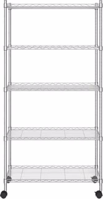 Berkfield Home Durable 5-Tier Storage Shelf with Wheels in Silver, W/D/H: 75 x 35 x 155 cm