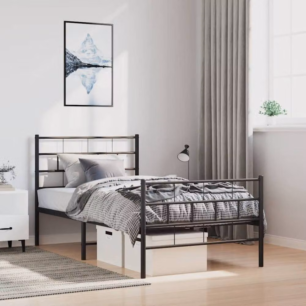 Berkfield Home Metal Bed Frame with Headboard and Footboard in Black W/D/H: 104.5 x 190 x 90 cm – 2