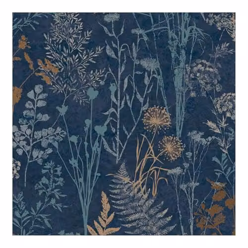 Graham & Brown Superfresco Easy Navy & Copper Metallic Organics Floral Wallpaper in Blue
