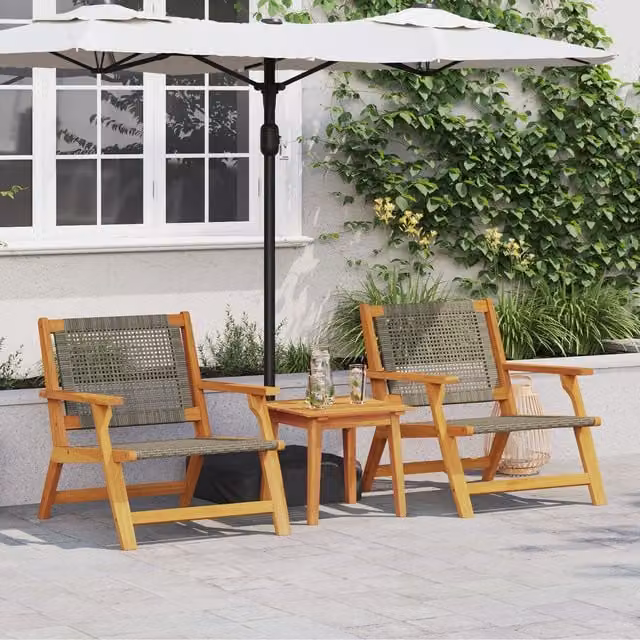 Berkfield Home Set of 2 Grey Acacia Wood Garden Chairs with Armrests W/D/H: 76 x 67 x 73.5 cm