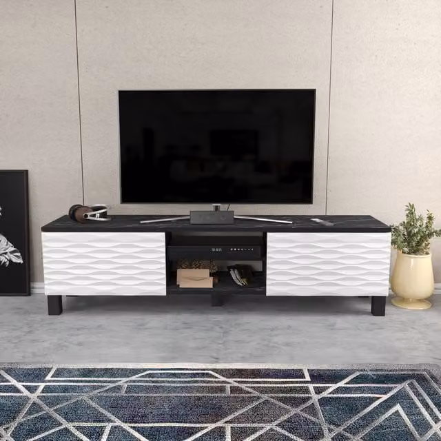 Decorotika Lukas TV Unit for TVs up to 64 inch in Black and White