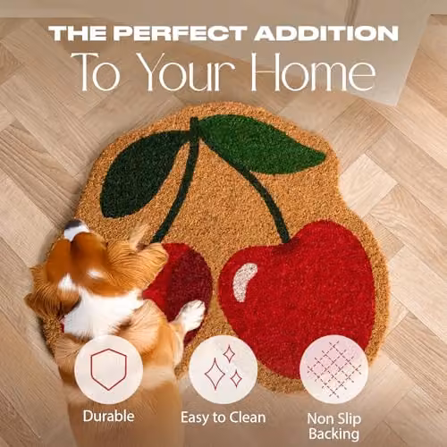 OHS Cherry Shaped Coir Doormat, Red and Multicolour, W/D/H: 50 x 55 x 1 cm – 2