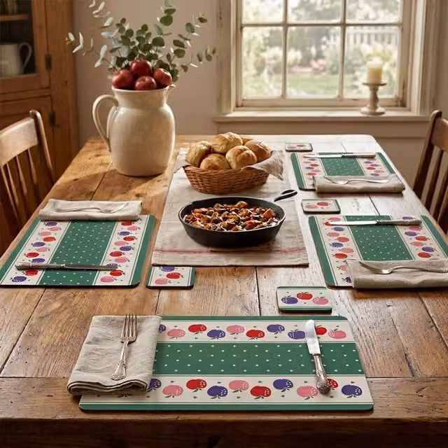 Premier Housewares Vinyl Placemats and Coasters Set, Multi-Coloured Dotted Design, W: 44 cm, D: 28 cm, H: 3 cm – 3