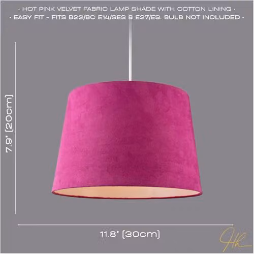 Happy Homewares Pink Velvet Fabric Drum Lamp Shade with White Lining, W/D/H: 30 x 20 x 30 cm – 4