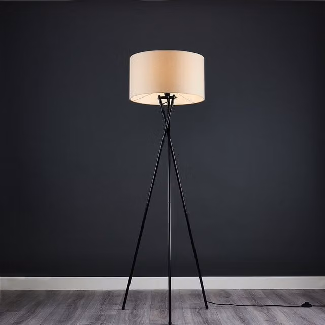 ValueLights Camden Tripod Floor Lamp with Fabric Drum Shade in Natural