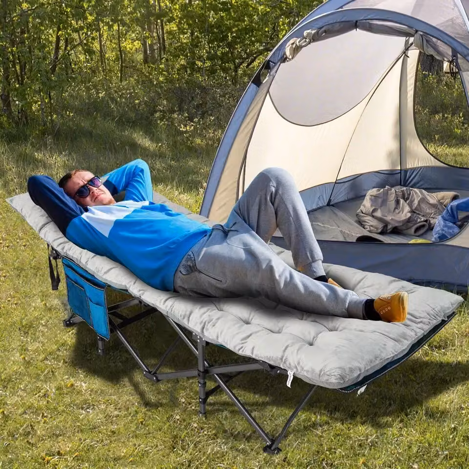 Costway Grey Crystal Velvet Outdoor Camping Cot Mattress and Lounge Chair Cushion for Adults – 2