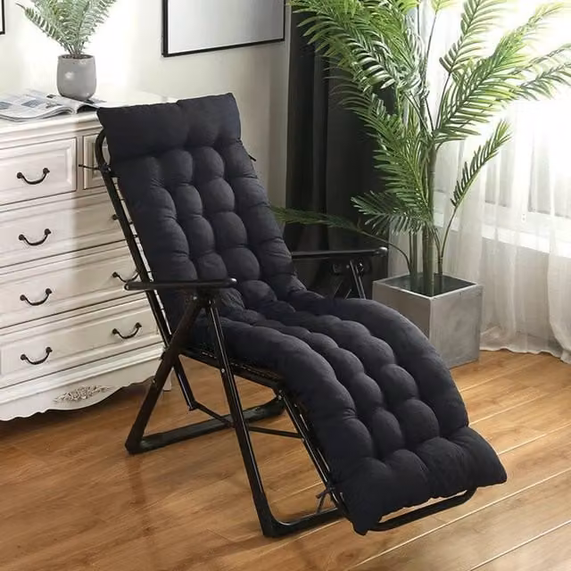 KORVIXA Black Tufted Recliner Chair Cushion, Quilted Cotton Garden Seat Pad, W/D/H: 100 x 100 x 100 cm