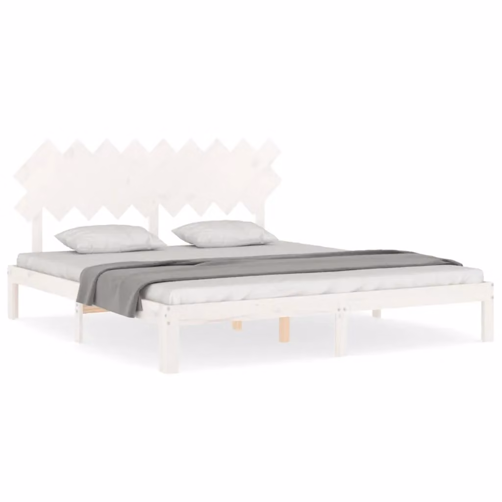 Berkfield Home Super King Size Solid Pine Wood Bed Frame with Headboard in White – 2