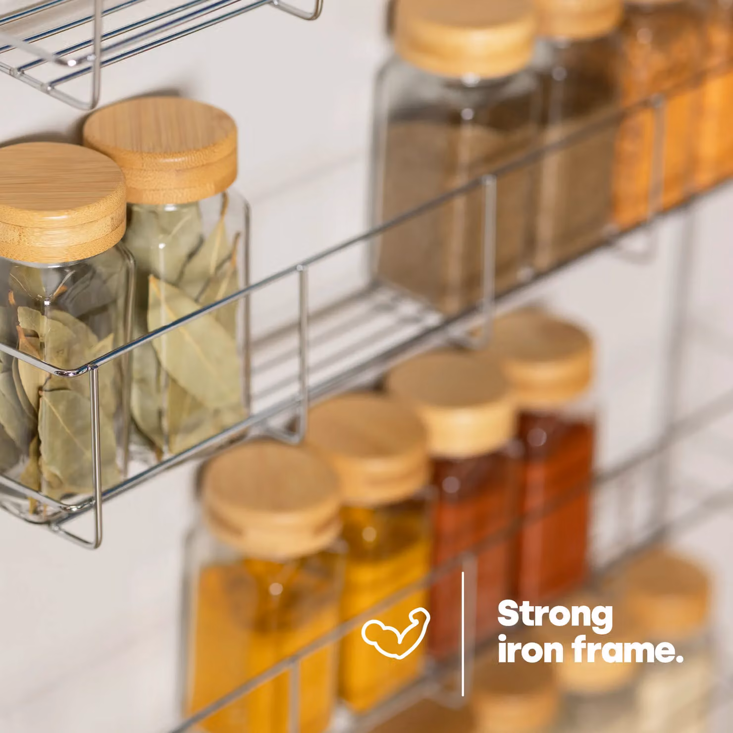 LIVIVO 4 Tier Metal Spice Rack with Cupboard Door in Metallic Silver – 2