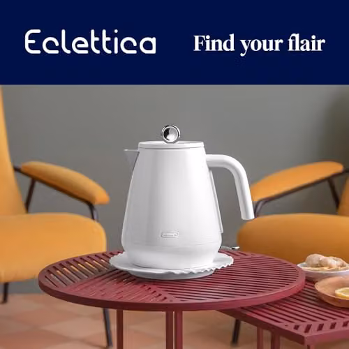 De'Longhi Eclettica KBY3001.W Stainless Steel Electric Kettle, White, 1.7 l – 6