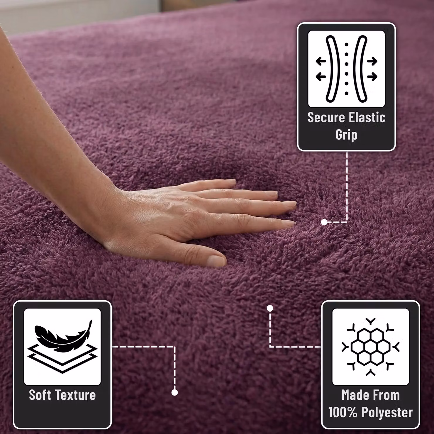 Smart Living Luxury Teddy Bear Fleece Fitted Sheet in Aubergine Purple, W: 140 cm, L: 200 cm – 3