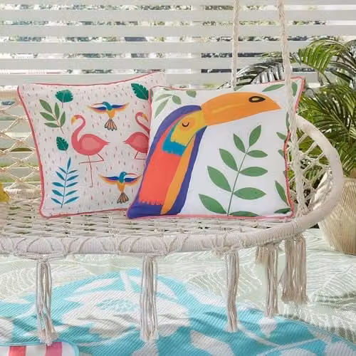 J Rosenthal & Son Tropical Flamingo Outdoor Square Cushion in Pink and Multicolour, W/D/H: 43 x 43 x 43 cm
