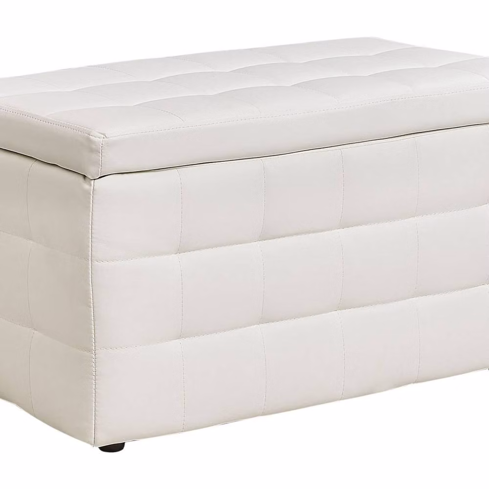 Wyld and Coco White Faux Leather Tufted Rectangular Storage Ottoman – 2