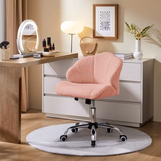 Yaheetech Modern Swivel Task Chair in Pink Bouclé Fabric for Home Office and Makeup
