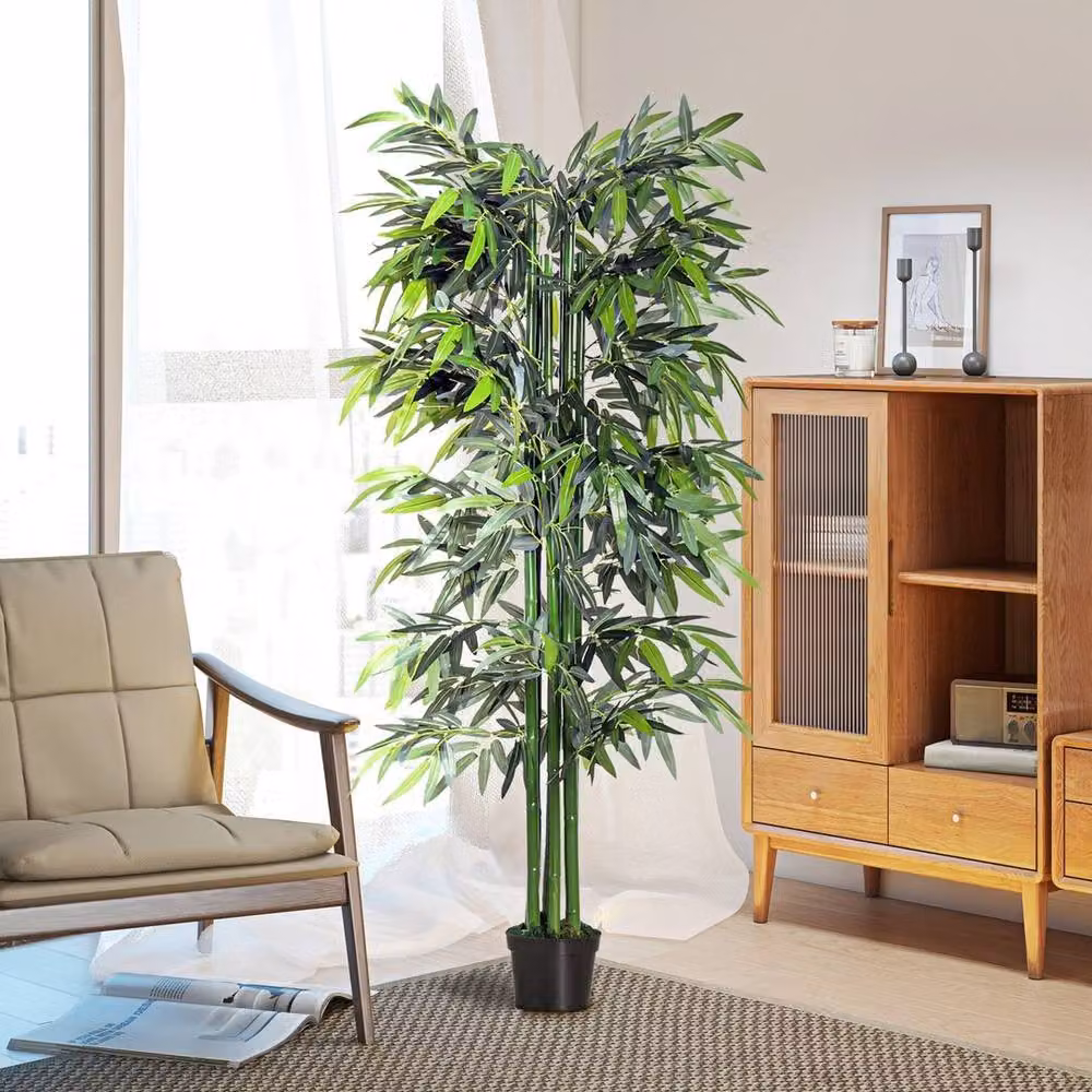VOGREX Artificial Bamboo Tree Plant Decor in Green with Black Pot – 2