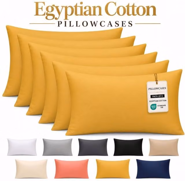 Pamposh Egyptian Cotton Pillowcases, Pack of 6, Yellow, 400TC Mako Satin with Envelope Closure – 1