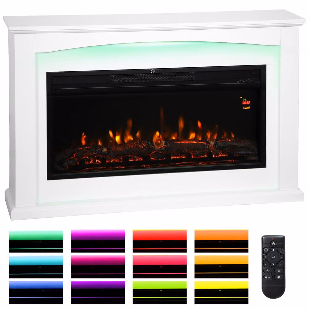 HOMCOM White Recessed Electric Mantel Fireplace with 2000W Heater, Covers up to 30 m2 – 2