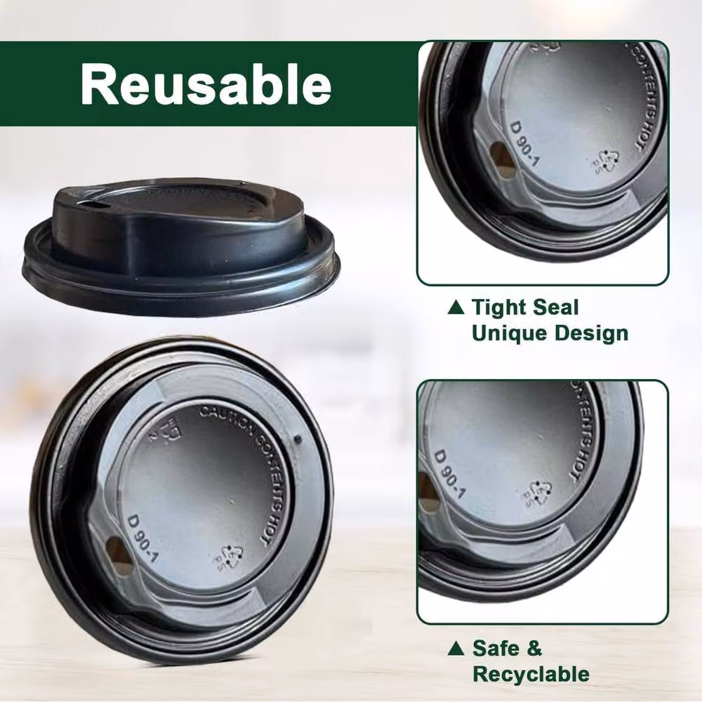ECONX Black Ripple Disposable Coffee Cup Lids, 90mm, 100 Pack – 8
