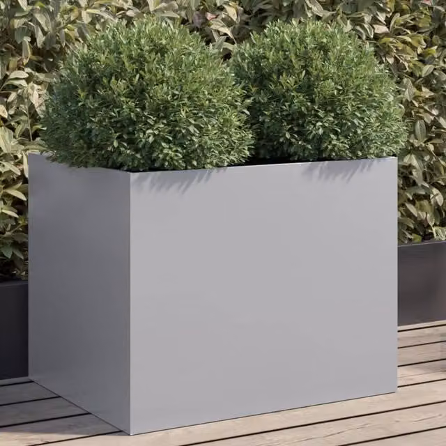 Berkfield Home Silver Galvanised Steel Planter Tub, W: 62 cm, D: 47 cm, H: 46 cm