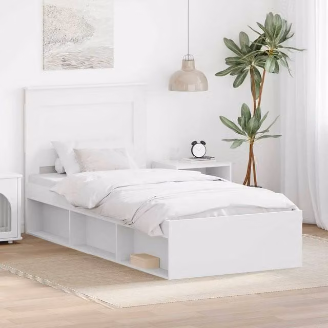 Berkfield Home Modern Bed Frame with Headboard in White, Solid Pine and Engineered Wood, W: 75 cm, L: 190 cm