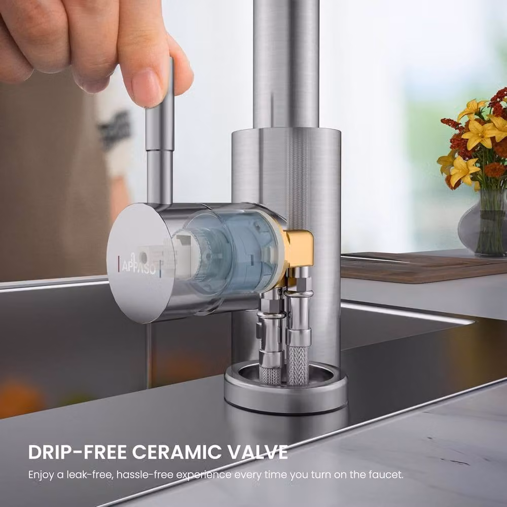 JANLEMNY Waterfall Kitchen Mixer Tap with Pull Out Spout, Brushed Steel in Silver, W: 100 cm, D: 40 cm – 7