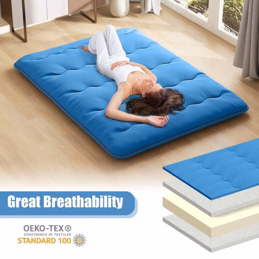 Kelvenix Blue King Size Futon Floor Mattress Pad with Removable Cover, W/D/H: 200 x 150 x 10 cm – 5