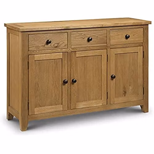 Julian Bowen Astoria Waxed Oak 3 Door 3 Drawer Sideboard, W/D/H: 128 x 40 x 86 cm