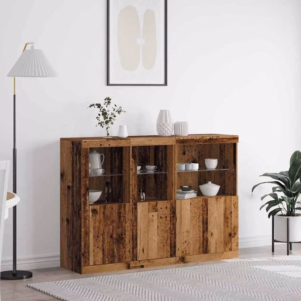 Berkfield Home Sideboard with LED Lights in Old Wood Brown, W: 142.5 cm, D: 37 cm, H: 100 cm – 1