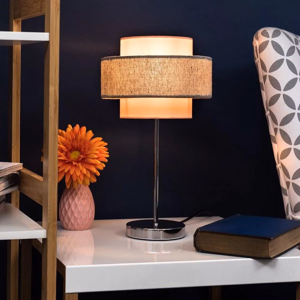 ValueLights Weaver Set of 2 Modern Polished Chrome Touch Table Lamps with Pink and Grey Fabric Shades H 36.5 cm x W 20 cm x D 20 cm – 2