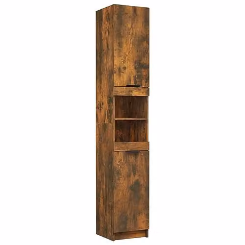 vidaXL Modern Bathroom Cabinet in Smoked Oak, W/D/H: 32 x 34 x 188.5 cm