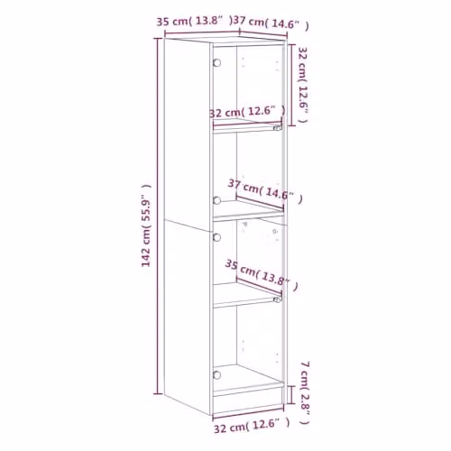 vidaXL Modern Highboard with Glass Doors in Grey Sonoma, W/D/H: 35 x 37 x 142 cm – 2