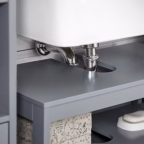 SoBuy Under-sink Bathroom Storage Cabinet with Double Sliding Doors, Grey, W: 60 cm, D: 30 cm, H: 61 cm – 5