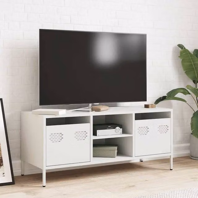 Berkfield Home White Industrial TV Cabinet in Cold-rolled Steel, W: 101.5 cm, D: 39 cm, H: 43.5 cm – 1