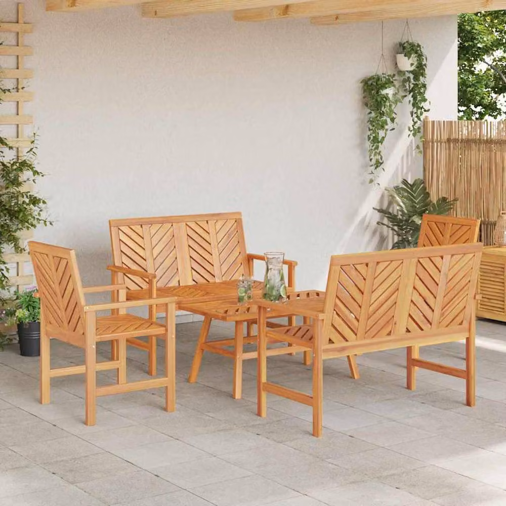 Berkfield Home Modern 5 Piece Garden Lounge Set in Brown Solid Acacia Wood – 4