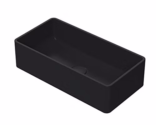 nuie NBV480 Luxe Rectangular Ceramic Countertop Vessel Basin Sink, Matt Black, W: 46.5 cm, D: 12.0 cm, H: 23.5 cm – 2