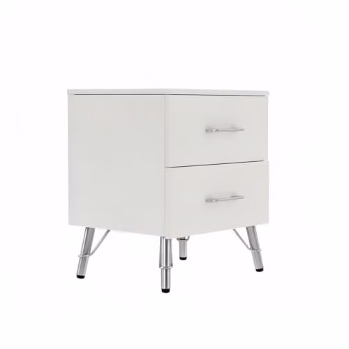 FWStyle Maldon White 2 Drawer Bedside Table with Metal Legs, H54 x W45 x D41.5 cm – 1