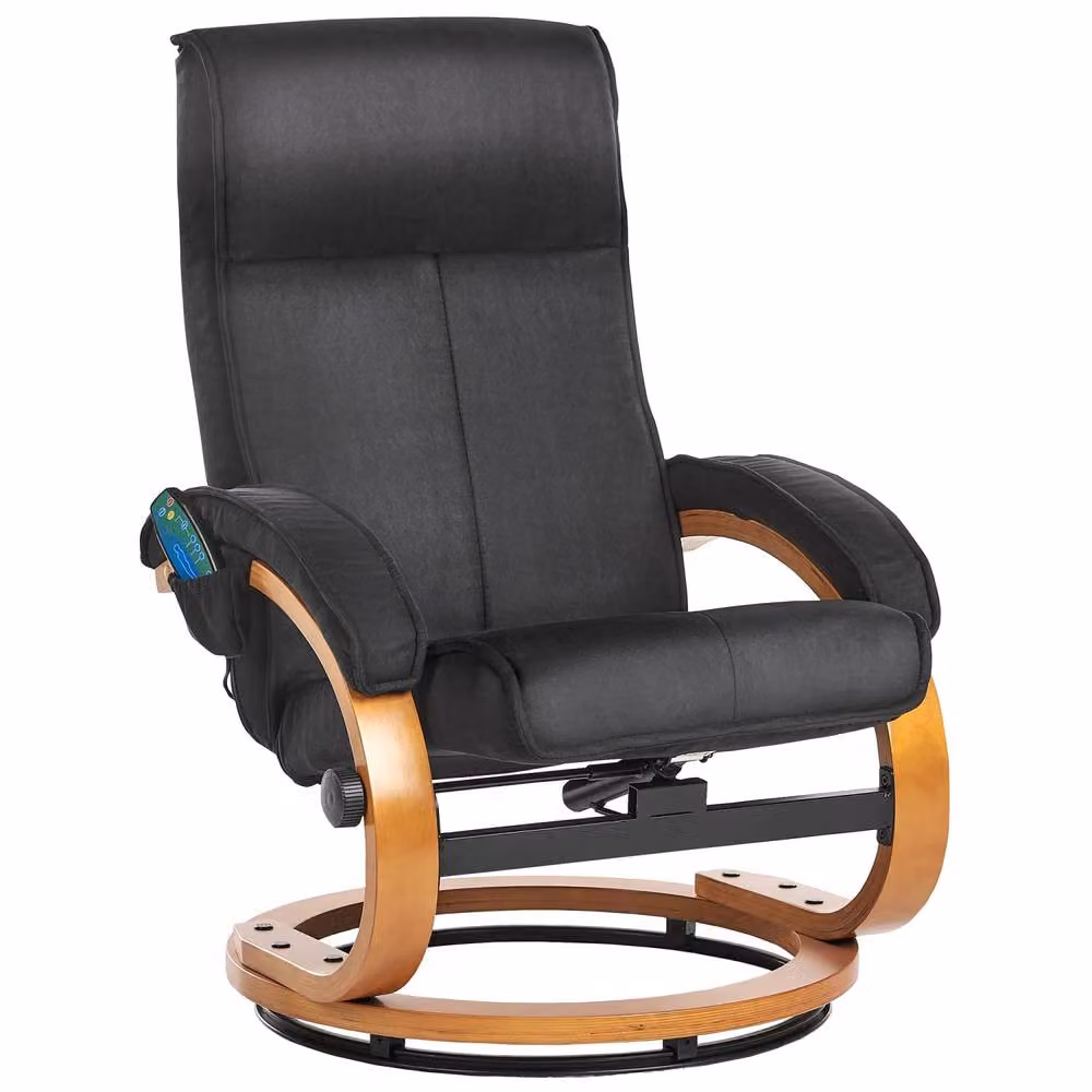 Wyld and Coco Black Retro Motorised Recliner Armchair with Matching Ottoman and Rubberwood Frame – 3