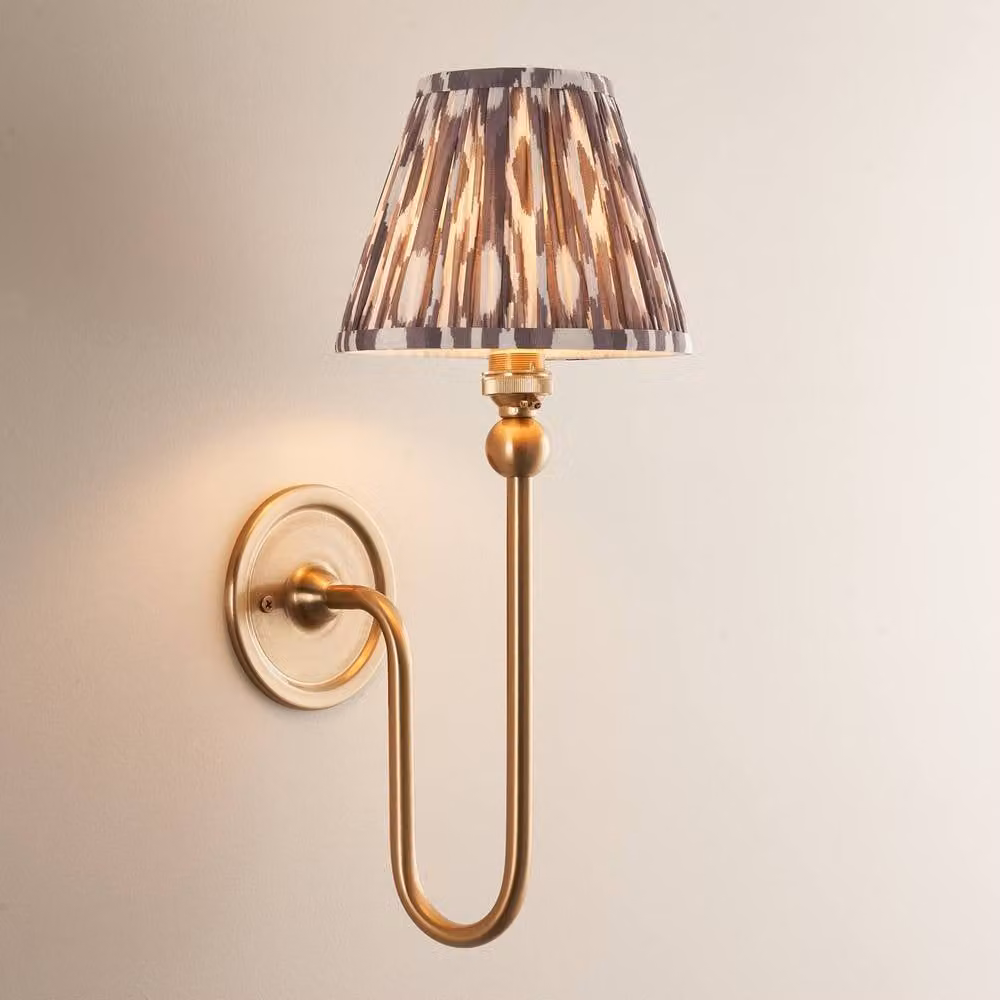 Netlighting Santiago Wall Light with Grey Fabric Ikat Shade and Brass Finish, 16 cm, B22 – 2