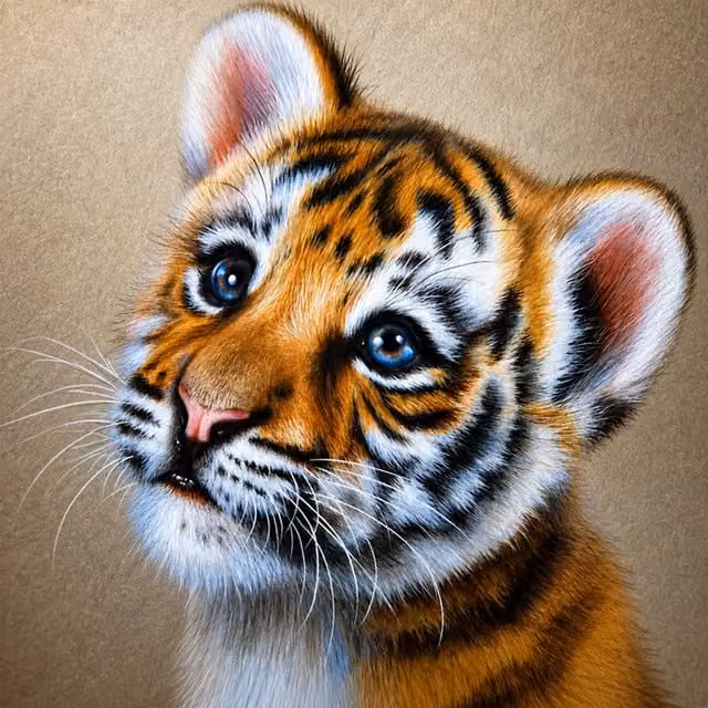 Syntego Cute Tiger Cub 5D DIY Diamond Painting Kit, Square, Multicolour and Grey