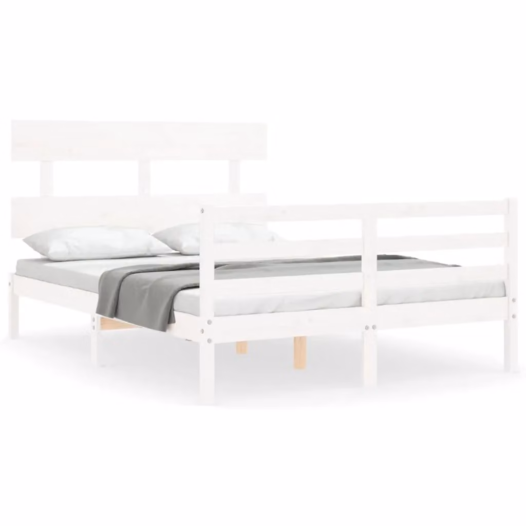 Berkfield Home White Solid Pine Small Double Bed Frame with Headboard W/D/H: 120 x 200 cm – 2