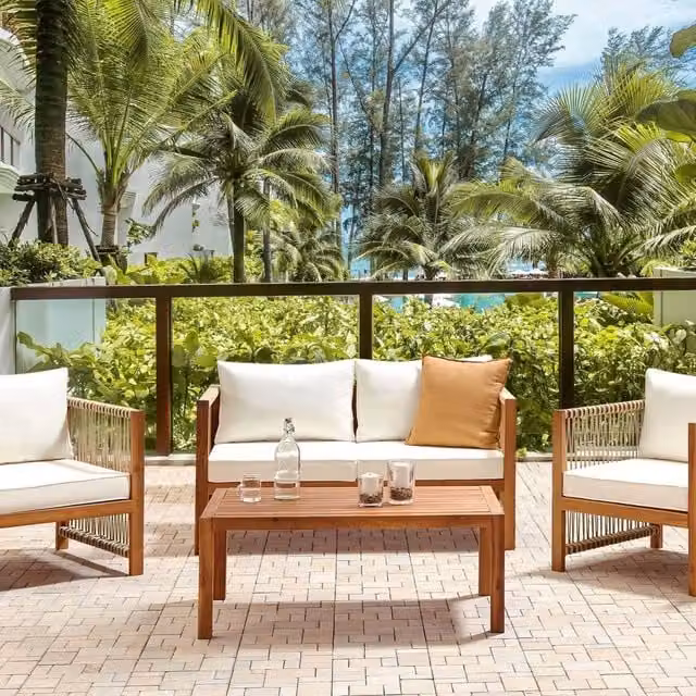 Wyld and Coco Alfresco 4 Seater Garden Sofa Set in Light Brown Acacia Wood with Beige Rope – 1